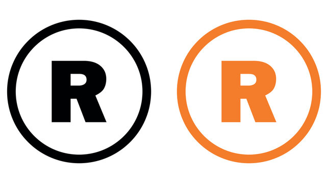 Registered trademark symbol icon vector illustration design in black and orange isolated on white.