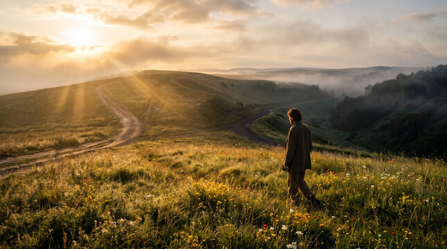 A man at sunrise
