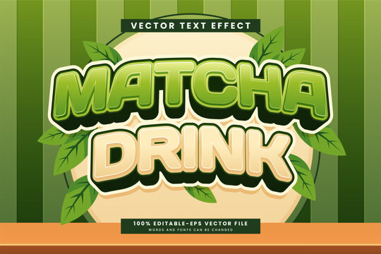 Editable vector text effect with chunky 3D lettering, fresh matcha green gradients, and a bold Japanese inspired beverage aesthetic. Ideal for cafe branding and drink menus.