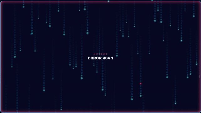 Falling matrix digital rain with error 404 message, perfect for cybersecurity and computer system failure themes.