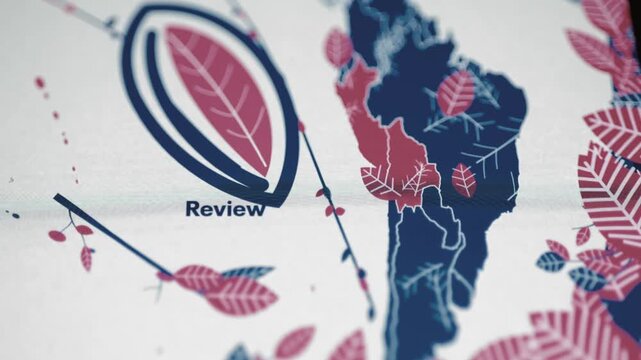 Review leaf stands beside patterned South America