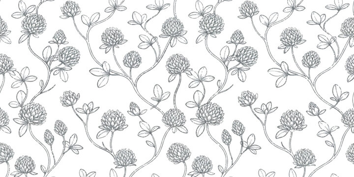 Seamless pattern with hand drawn clover flower sketch