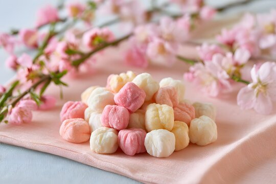桃の花とひなあられのひな祭りのお菓子