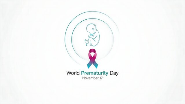 World prematurity day awareness concept with a fetal silhouette and a gradient awareness ribbon on white background