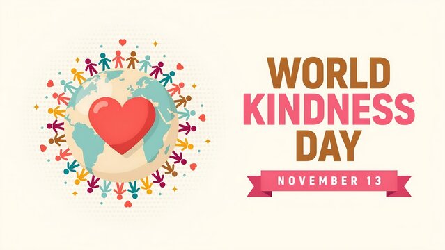World kindness day banner with globe, heart, and diverse people on november 13