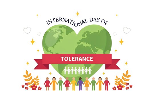 International day of tolerance with diverse people holding hands around a heartshaped earth
