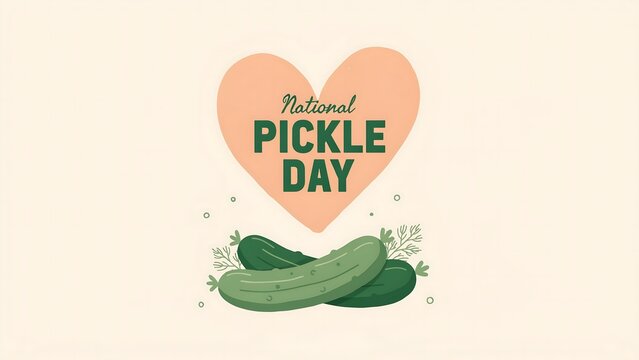 National pickle day illustration with heart, pickles, and dill on a light background