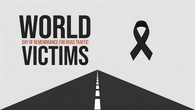 World day of remembrance for road traffic victims with black ribbon and road