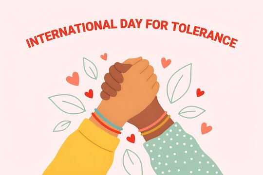 International day for tolerance concept with diverse hands clasped, symbolizing peace, unity, and acceptance