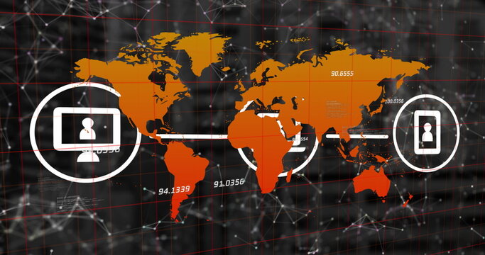 Digital connections on world map illustrating global communication network concept