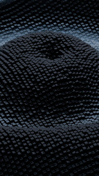 Digital abstract art with layered black cubes in wave pattern