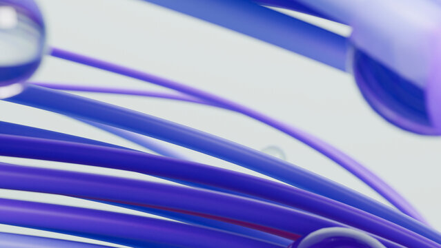 Abstract digital art of blue and purple curved tubes forming dynamic