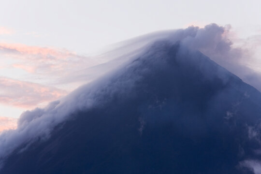 Arenal volcano with smoky clouds, costa rica
