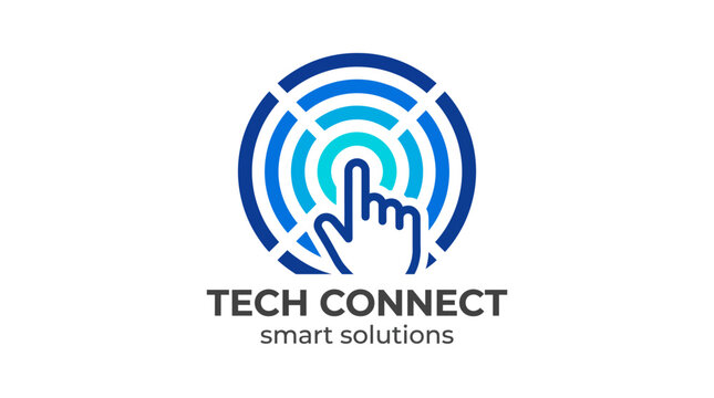An innovative logo design featuring a hand and tech connections, symbolizing modern technology, smart solutions, and the seamless integration of digital advancements.