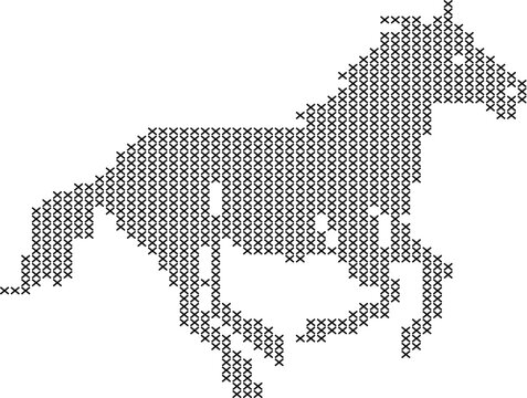 Cross Stitch Horse Galloping with Flowing Mane and Tail