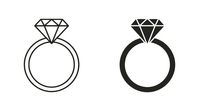 Vector illustration of diamond ring jewelry icons on a transparent background