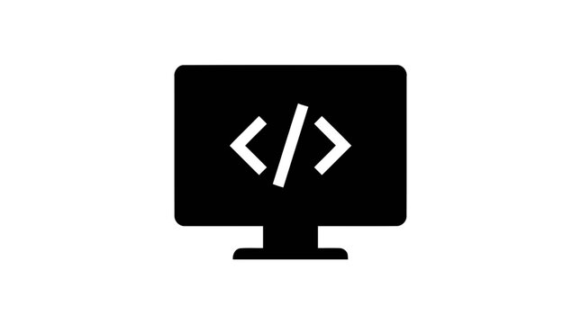 Vector illustration of computer monitor showing programming code brackets icon on a transparent background