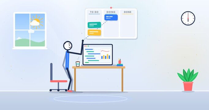 Businessman presenting data charts on computer with to-do list and clock