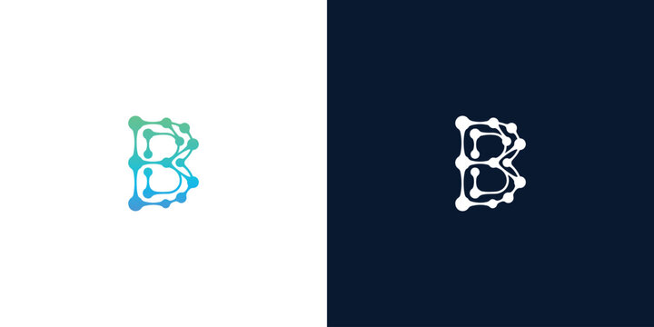 Letter B Technology Logo Design with Network Nodes and Digital Circuit Connections for Tech Company branding