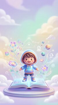 AI Powered Future Digital Classroom Design Whimsical Child Reading Adventure with Magical Elements and Educational Symbols in Fantasy Setting