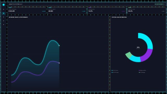 Modern financial dashboard interface with charts and analytics data on a transparent background
