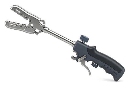 Laparoscopic surgical stapler instrument isolated on white background