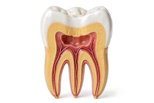 Cross section of a human molar tooth model isolated on white background