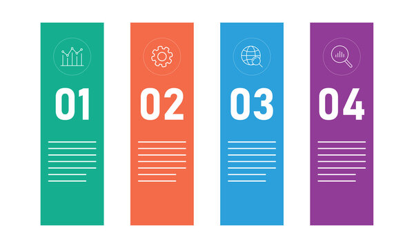 Modern 4 steps vertical banner infographic template with colorful columns and icons for business workflow design   