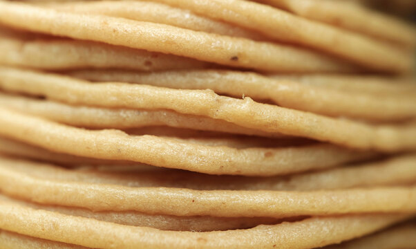 Macro Shot of Sweetened Chestnut Pureed Vermicelli of a Mont Blanc Cake