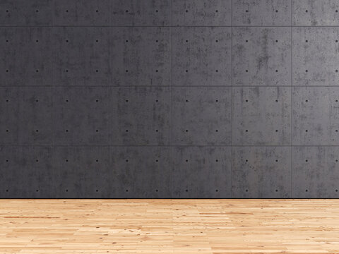 3d Rendering, concrete wall and larch wood floor