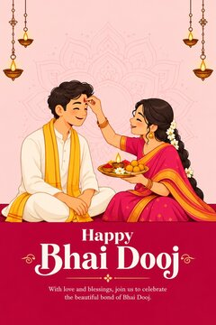 A sister performs a traditional tilak ceremony for her brother during bhai dooj