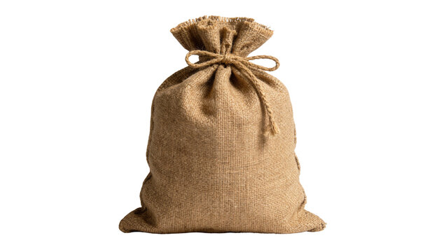 Full burlap sack tied with a rustic jute twine string