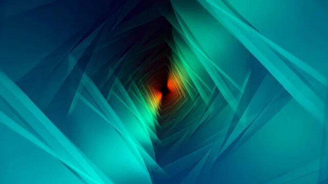 Rotating luminous square frames recede through an abstract geometric tunnel in digital space. Technology presentation, futuristic title sequence, and digital event screen.