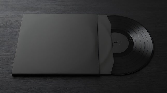 Three dimensional renderinga blank black music album record cover package ready for custom branding and audio design presentation music plate record album cover package black blank packaging