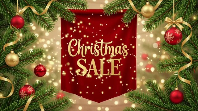 Christmas Sale Discount Promo Animation, Holiday Shopping Event Red Banner Motion Graphic Background
