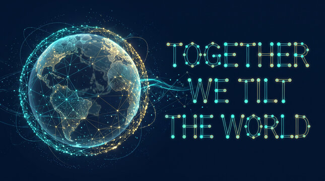 Digital globe representing a global communication network with glowing connected nodes and lines on dark background with global connectivity against deep blue background with digital earth model
