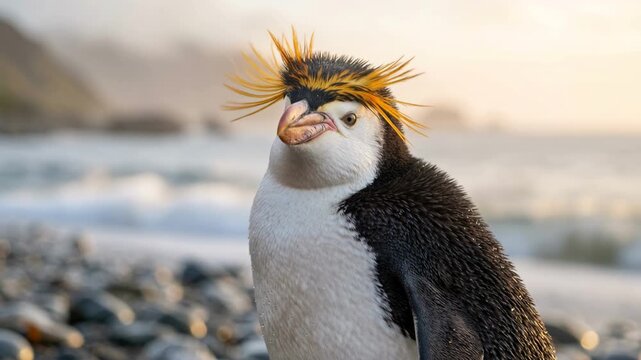 royal penguin close up at morning light on macquarie island australia video