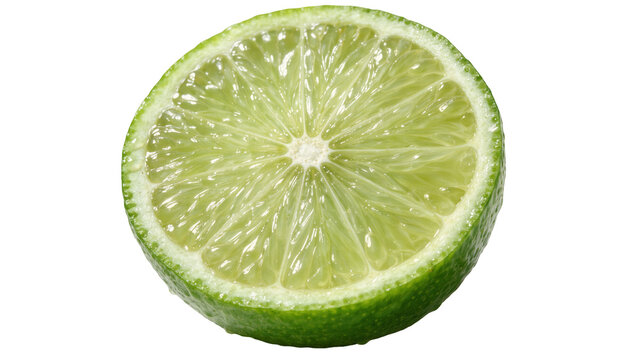 Fresh juicy lime fruit slice with vibrant green pulp and textured rind