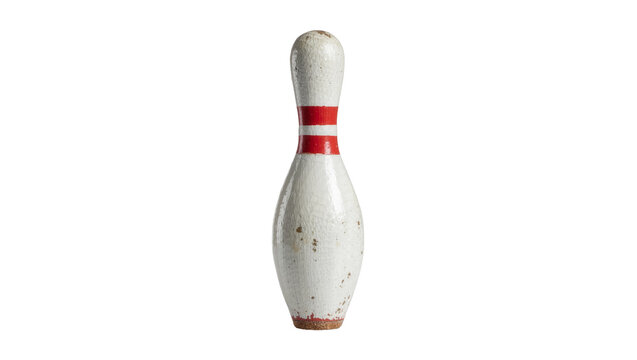 Vintage weathered white bowling pin with red stripes