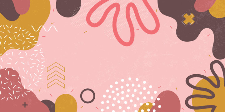 Abstract Memphis Style Pastel Floral Background. Trendy abstract vector background with pastel colors, organic shapes, geometric elements

