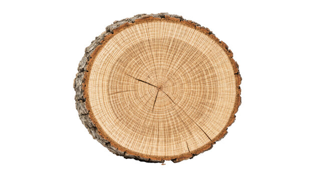 Circular cross section of a tree trunk with visible growth rings and rough bark