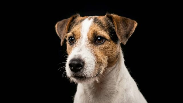 jack russell terrier close up isolated on black background video