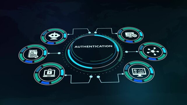 Digital identity and user authentication security concept with futuristic HUD technology interface