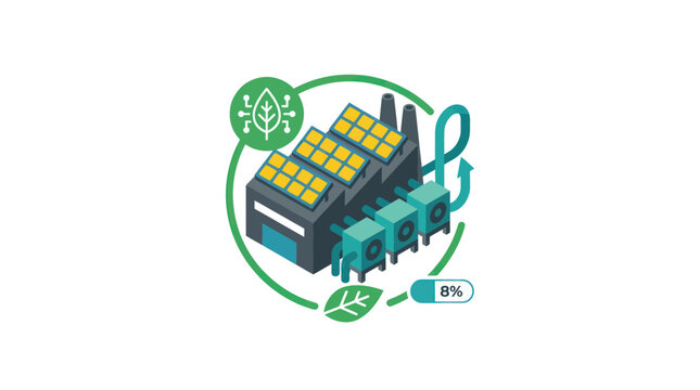 Carbon neutral industrial plant with solar panels and DAC.