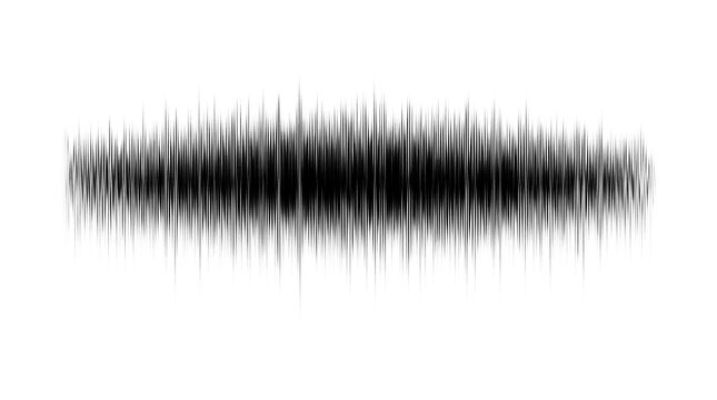 A black audio waveform graphic representing digital sound frequencies isolated on a white background for modern music production and data visualization projects
