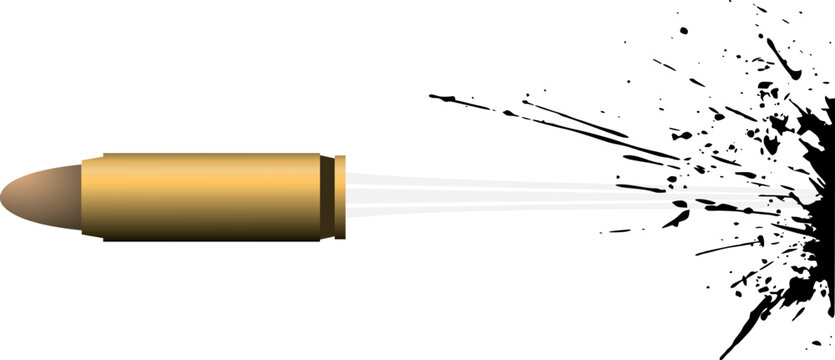 A bullet pierces a wall, creating a dramatic impact splash with flying debris draw
