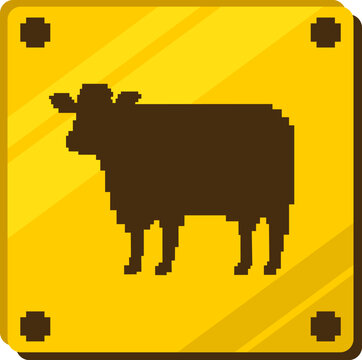 Pixelated golden metallic box icon featuring a cow symbol, representing farming, livestock, and dairy.