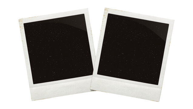 Two vintage square instant film frames with empty black centers
