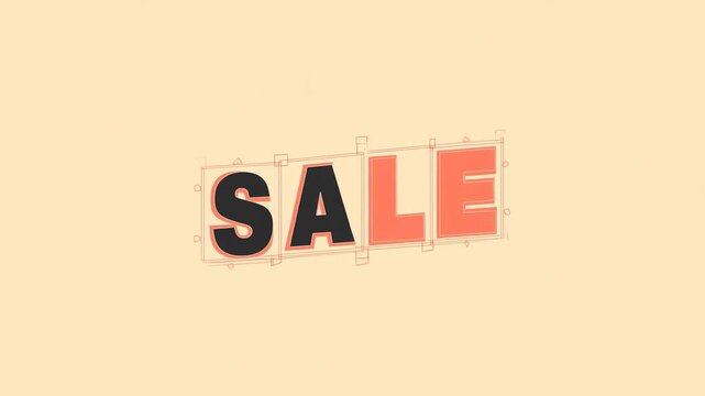 Animated SALE lettering shifts into alignment over a pale cream background. Retail sale announcement, ecommerce promotion, and discount campaign.
