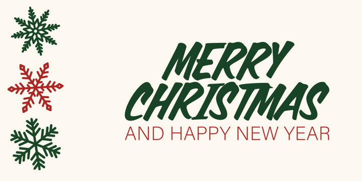 christmas card with red and green snowflakes vector illustration